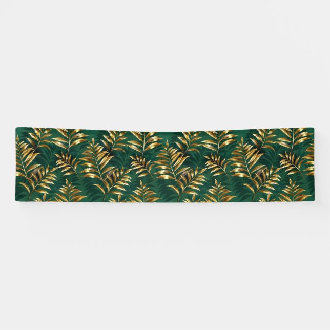 Seamless pattern with golden ferns banner (Horizontal)