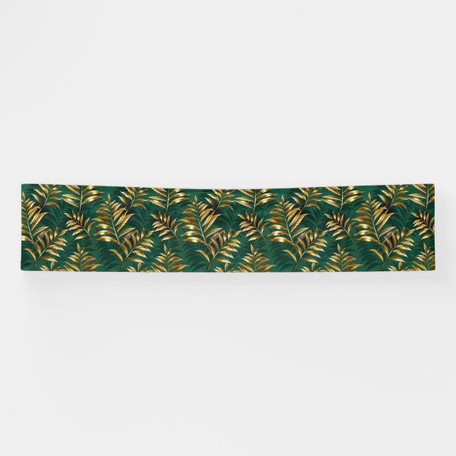 Seamless pattern with golden ferns banner (Horizontal)
