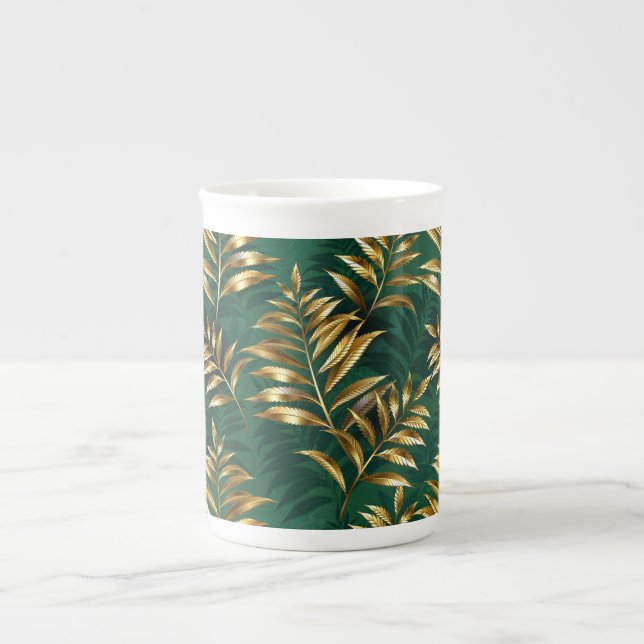 Seamless pattern with golden ferns bone china mug (Front)