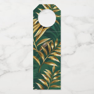 Seamless pattern with golden ferns bottle tag