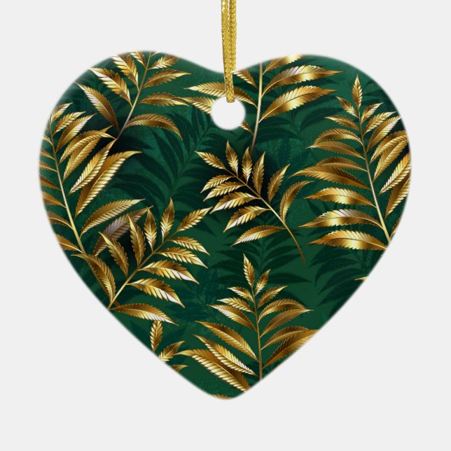 Seamless pattern with golden ferns ceramic ornament (Front)
