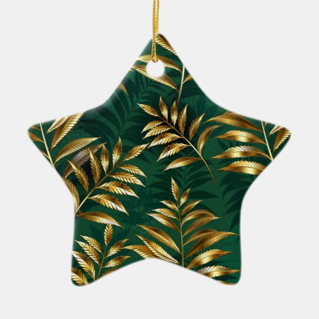 Seamless pattern with golden ferns ceramic ornament (Front)