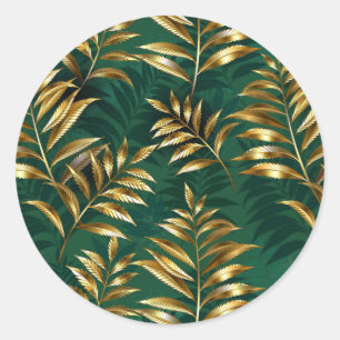 Seamless pattern with golden ferns classic round sticker