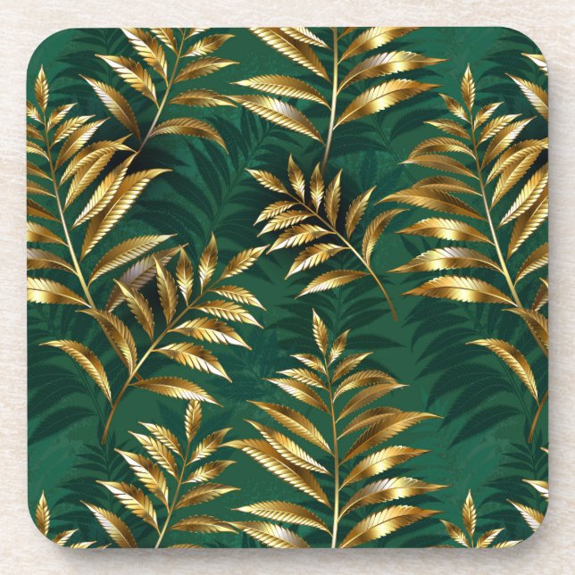 Seamless pattern with golden ferns coaster (Front)