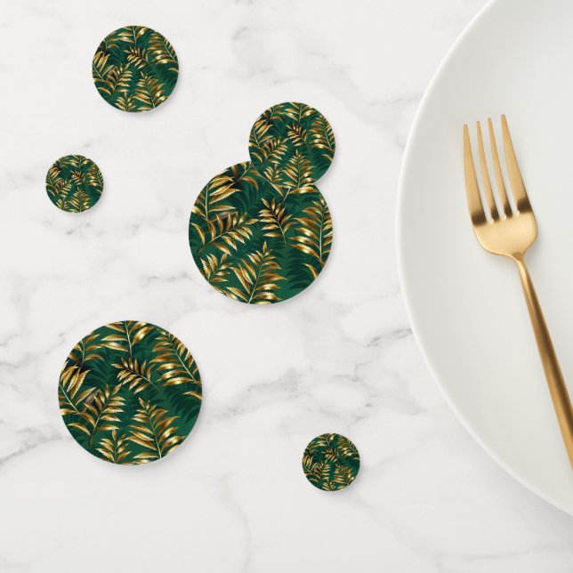 Seamless pattern with golden ferns confetti (Group)