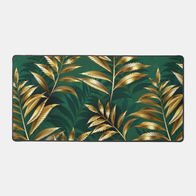 Seamless pattern with golden ferns desk mat (Front)
