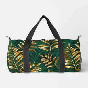 Seamless pattern with golden ferns duffle bag