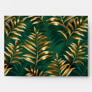 Seamless pattern with golden ferns envelope