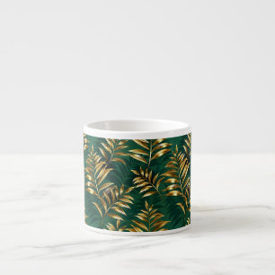 Seamless pattern with golden ferns espresso cup