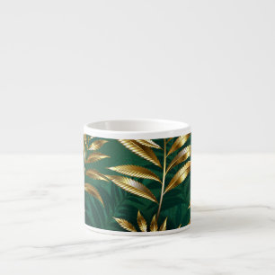Seamless pattern with golden ferns espresso cup