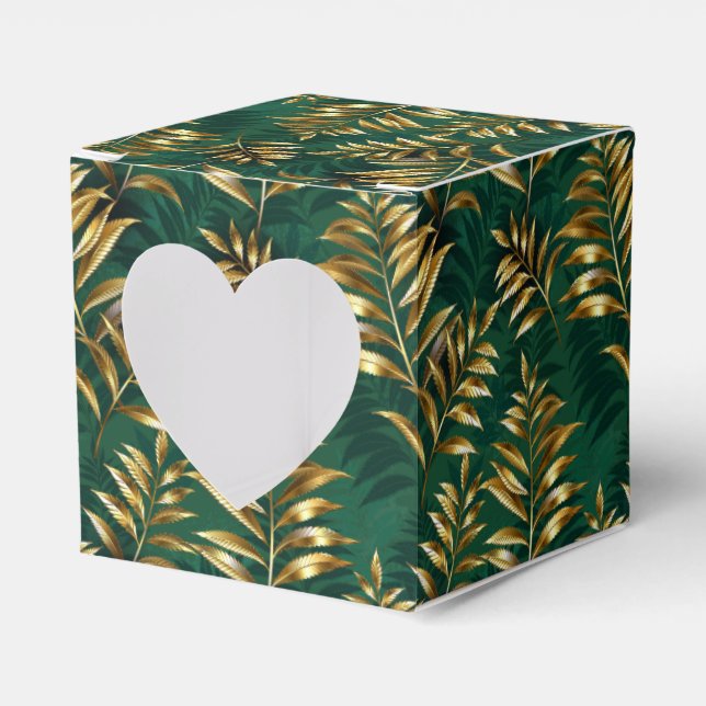 Seamless pattern with golden ferns favor box (Front Side)