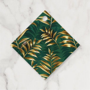 Seamless pattern with golden ferns favour tags