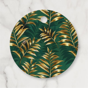 Seamless pattern with golden ferns favour tags