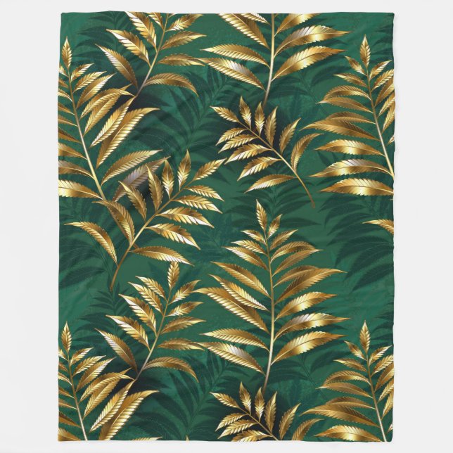Seamless pattern with golden ferns fleece blanket (Front)