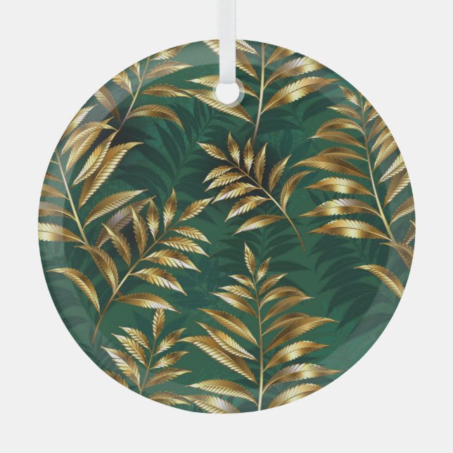 Seamless pattern with golden ferns glass ornament (Front)