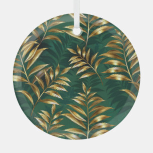 Seamless pattern with golden ferns glass ornament