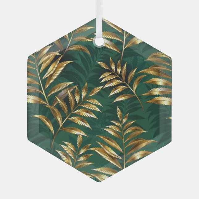 Seamless pattern with golden ferns glass ornament (Front)