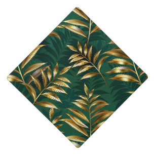 Seamless pattern with golden ferns graduation cap topper