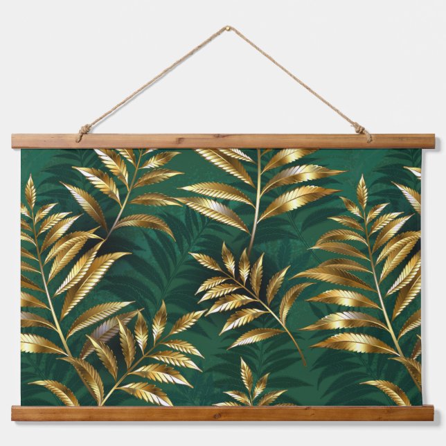 Seamless pattern with golden ferns hanging tapestry (Front)