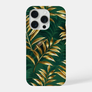 Seamless pattern with golden ferns iPhone 15 pro case
