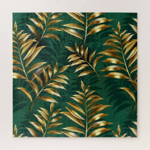 Seamless pattern with golden ferns jigsaw puzzle