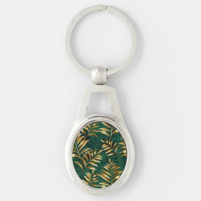 Seamless pattern with golden ferns keychain (Front)