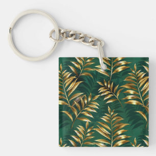 Seamless pattern with golden ferns keychain