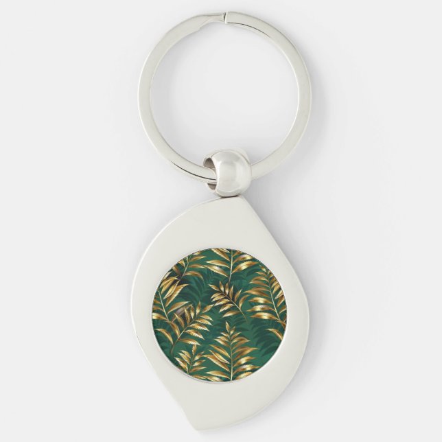 Seamless pattern with golden ferns keychain (Front)