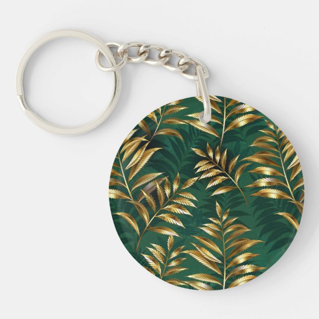 Seamless pattern with golden ferns keychain (Front)