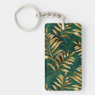 Seamless pattern with golden ferns keychain