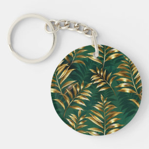 Seamless pattern with golden ferns keychain