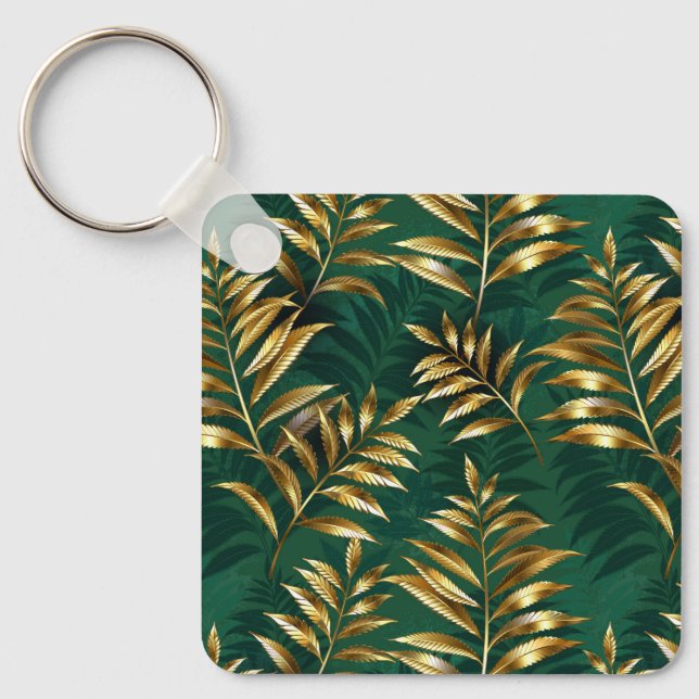 Seamless pattern with golden ferns keychain (Front)