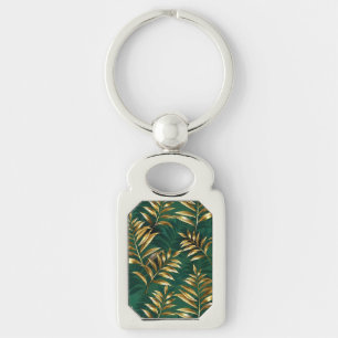 Seamless pattern with golden ferns keychain