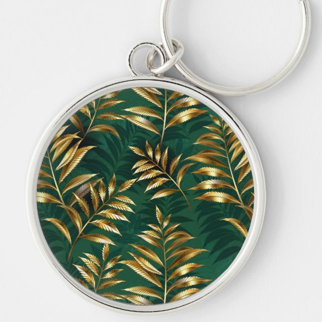 Seamless pattern with golden ferns keychain (Front)
