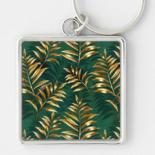 Seamless pattern with golden ferns keychain