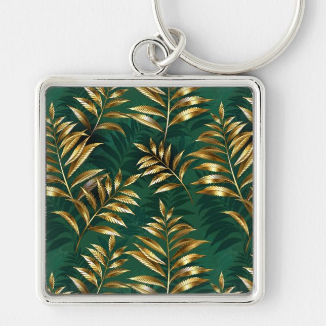 Seamless pattern with golden ferns keychain (Front)