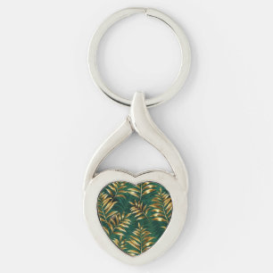 Seamless pattern with golden ferns keychain