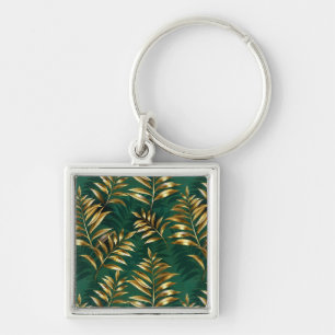 Seamless pattern with golden ferns keychain