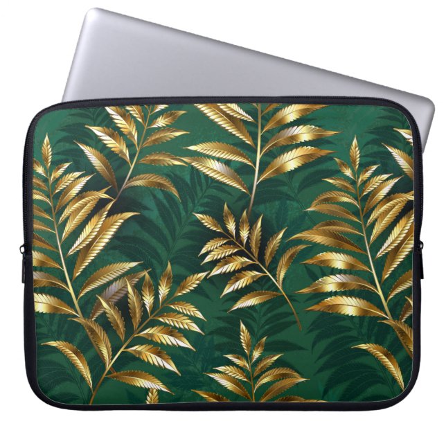 Seamless pattern with golden ferns laptop sleeve (Front)