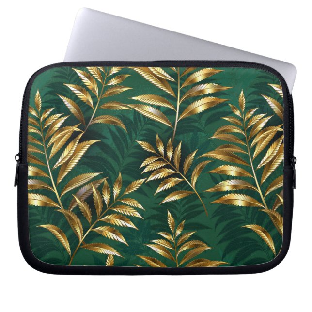 Seamless pattern with golden ferns laptop sleeve (Front)