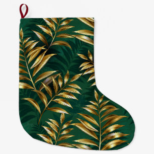 Seamless pattern with golden ferns large christmas stocking