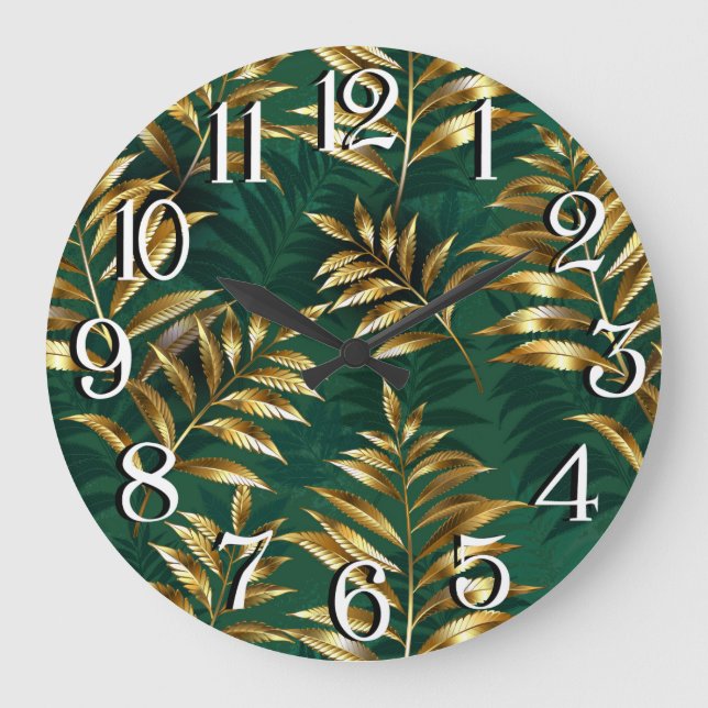 Seamless pattern with golden ferns large clock (Front)