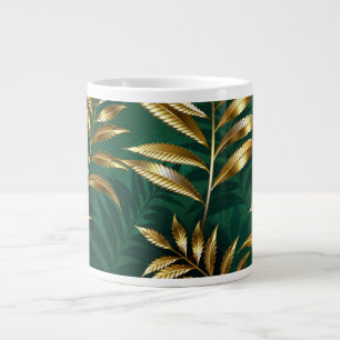 Seamless pattern with golden ferns large coffee mug
