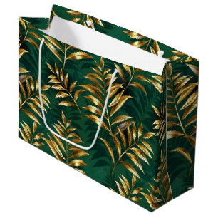 Seamless pattern with golden ferns large gift bag