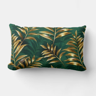 Seamless pattern with golden ferns lumbar pillow