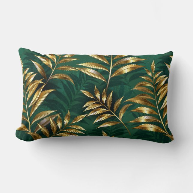 Seamless pattern with golden ferns lumbar pillow (Front)