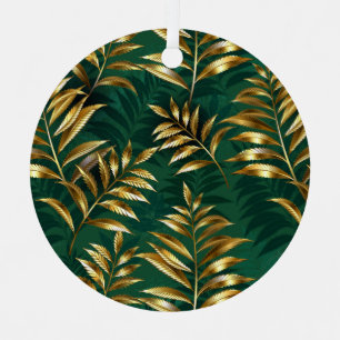 Seamless pattern with golden ferns metal ornament