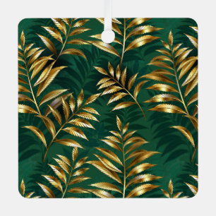 Seamless pattern with golden ferns metal ornament