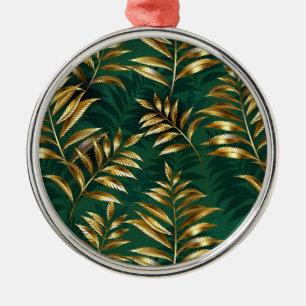 Seamless pattern with golden ferns metal ornament