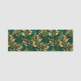 Seamless pattern with golden ferns name tag
